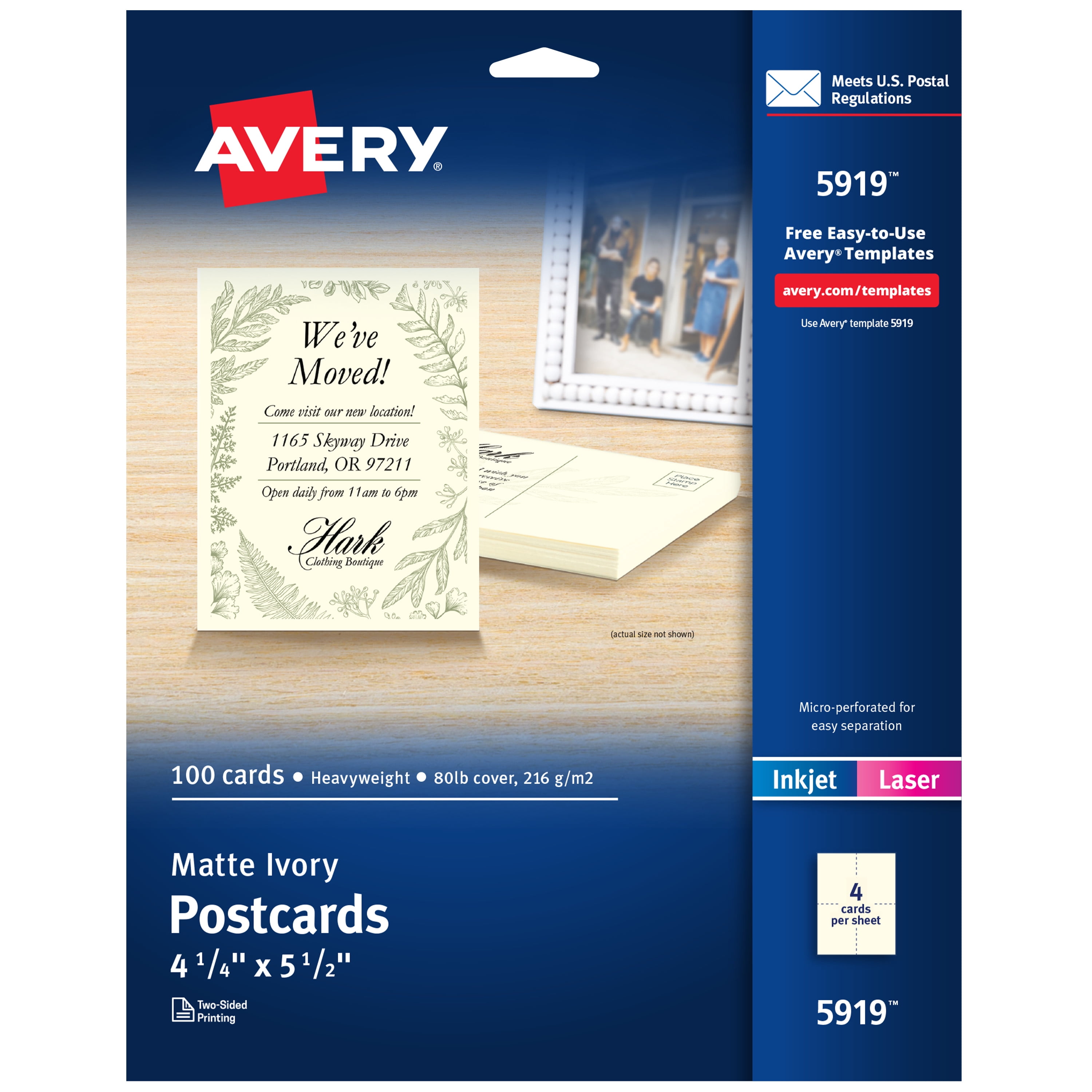 Avery Printable Postcards, 4.25" x 5.5", Ivory, 100 Blank Postcards for