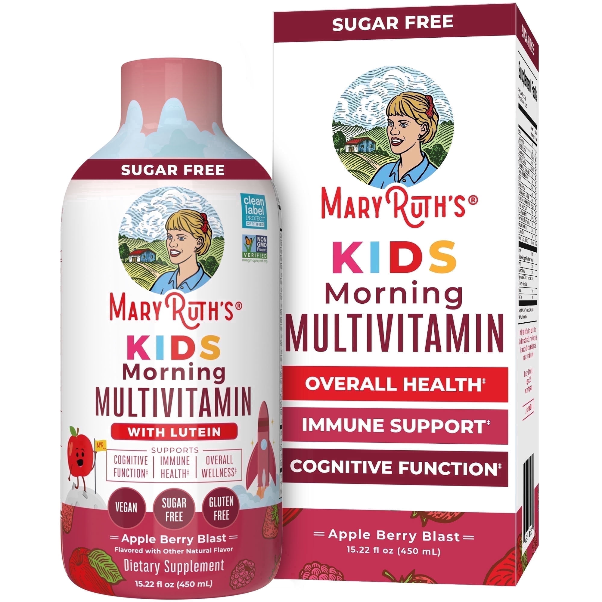 (2 pack) MaryRuth's Kids Liquid Multivitamin with Lutein, Immune Support, Overall Health, Apple Berry Blast Sugar-Free Vegan Gluten-Free Ages 1+, 15.22 fl oz