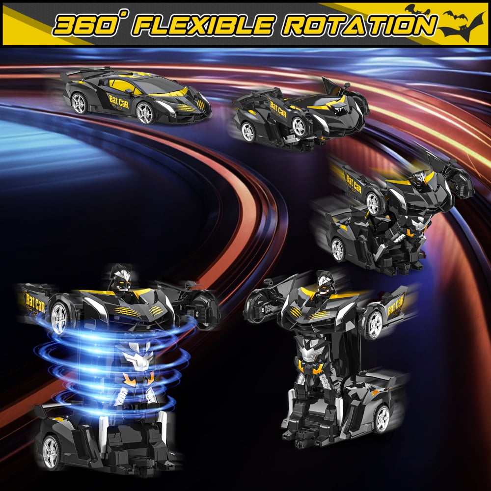 Wupuaait 2.4Ghz Transform Rc Cars 1:18 Scale Remote Control Car Transforming Robot, One-Button Deformation 360° Rotation Car Toy Gifts for Boys 3-12, Bat