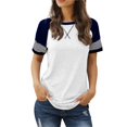 thumbnail image 1 of Vente Chaude! T-Shirts Basiques pour Femmes Uooqdmx, Chemise Rayée pour Femmes, Hauts à Blocs de Couleur pour Femmes, T-Shirt à Col Rond Ample et Décontracté, Chemises à Manches Courtes pour Femmes, Blanc m, 1 of 6