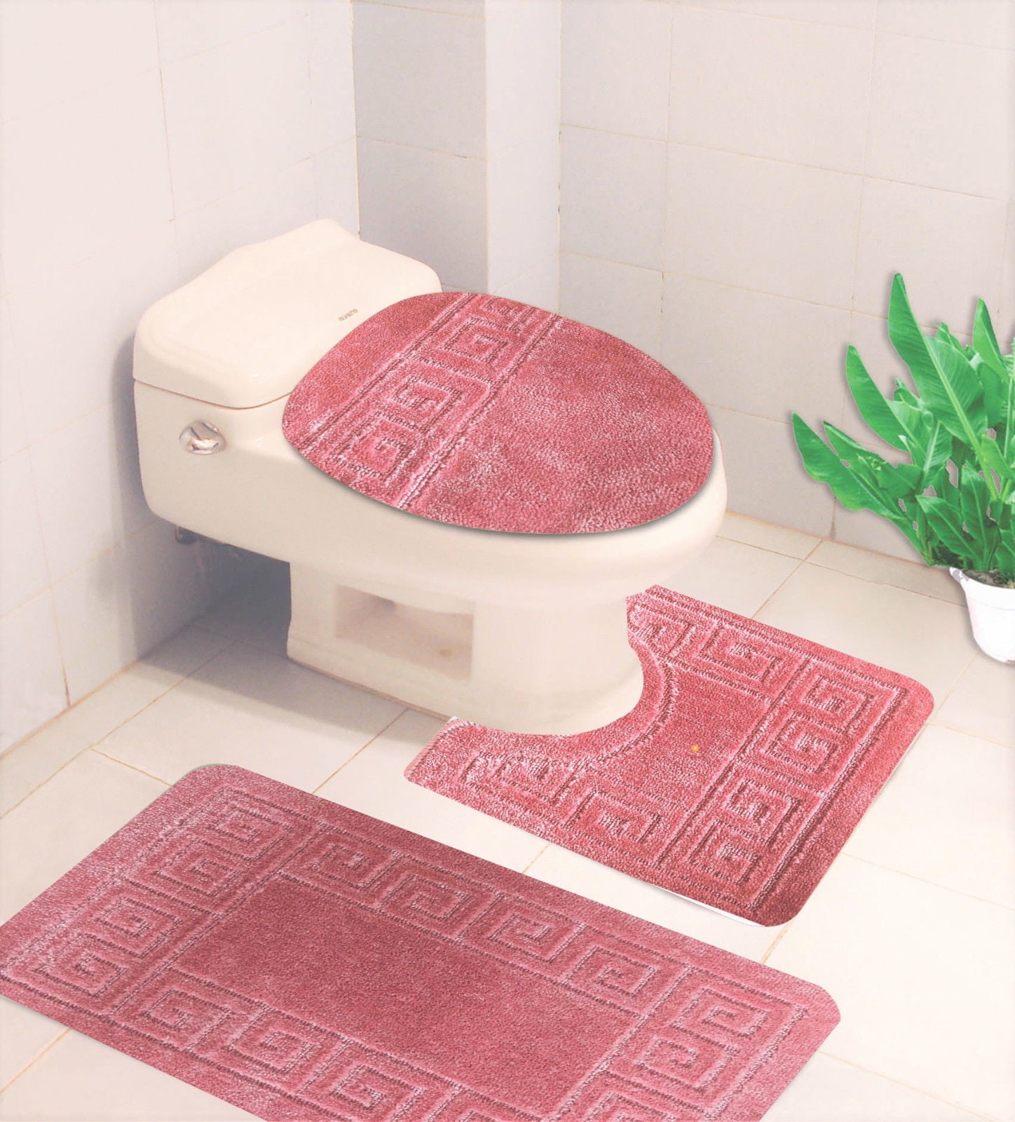 Anti Slip Mat Bath Rug Set Non Skid 3 Pcs Bathroom Mats Runner Toilet Seat Cover