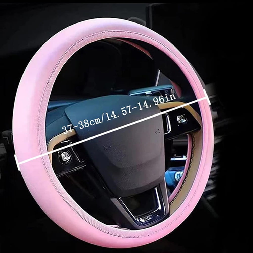 For Most Cars Feminine Car Decor Car Accessories Set Car Interior Decoration Pink Stylish Steering Wheel Cover
