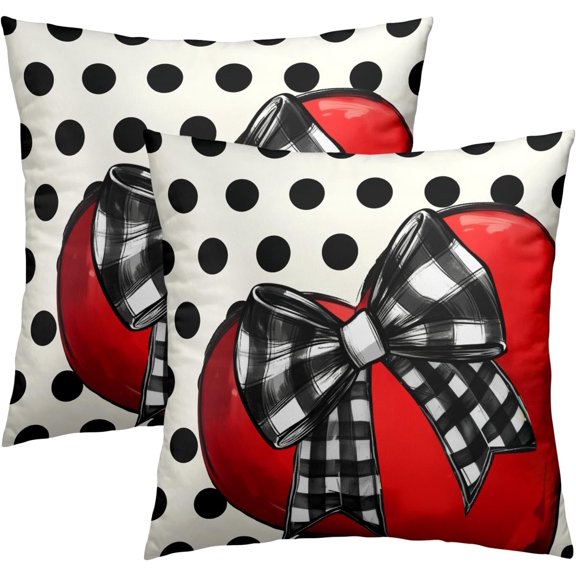Valentines Day Throw Pillow Covers 18x18 Inch Set of 2 - Red Berry Pine Branches Basket Farmhouse Decorative Pillowcase Cushion Cover for Home Wedding Party Anniversary Decor
