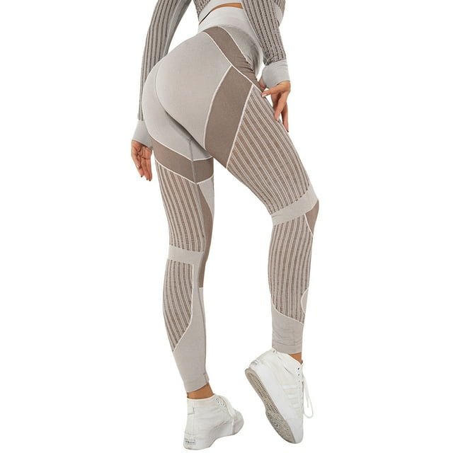 Pantalones de yoga sin costuras de cintura alta para mujer, color melocotón, que realzan las caderas - Leggings deportivos con aberturas