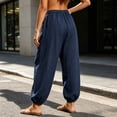 thumbnail image 5 of CheerKidz Harem Lantern Pants, High Waist Wide Leg, Drawstring Elastic Waist Pockets, Cuffed Cropped Joggers for Summer (Navy, M)., 5 of 7