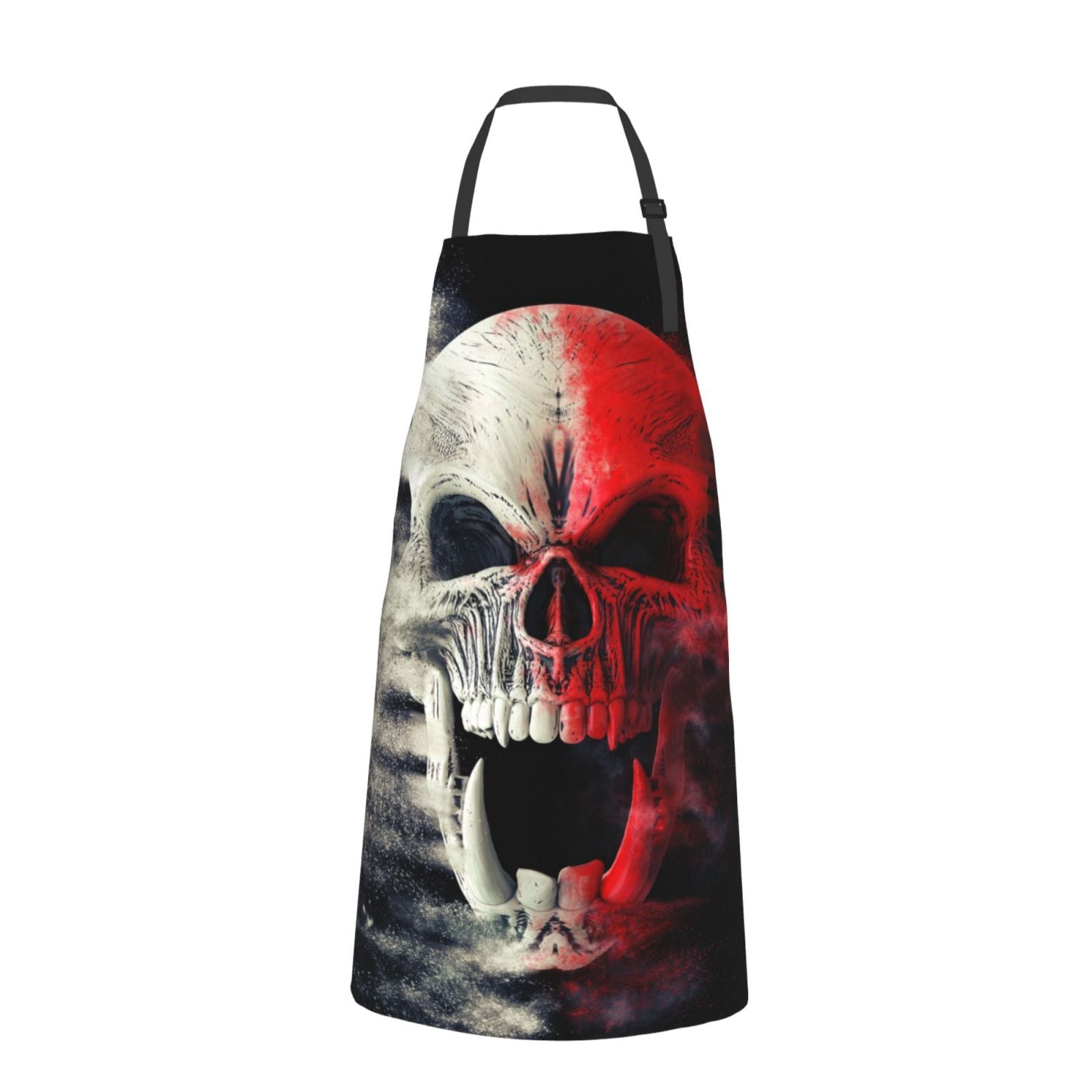 Vsdgher Red And White Screaming Demon Skull Waterproof Apron with 2 Pockets Kitchen Chef Aprons Bibs for Grooming Cooking Baking Painting Gardening