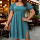 thumbnail image 1 of TaTaai Womens Bohemian Multi Color Short Sleeve Dress Round Neck Puff Sleeve Split Hem Casual Fashion Breathable Soft Dress for Vacation Daily Gift, 1 of 6