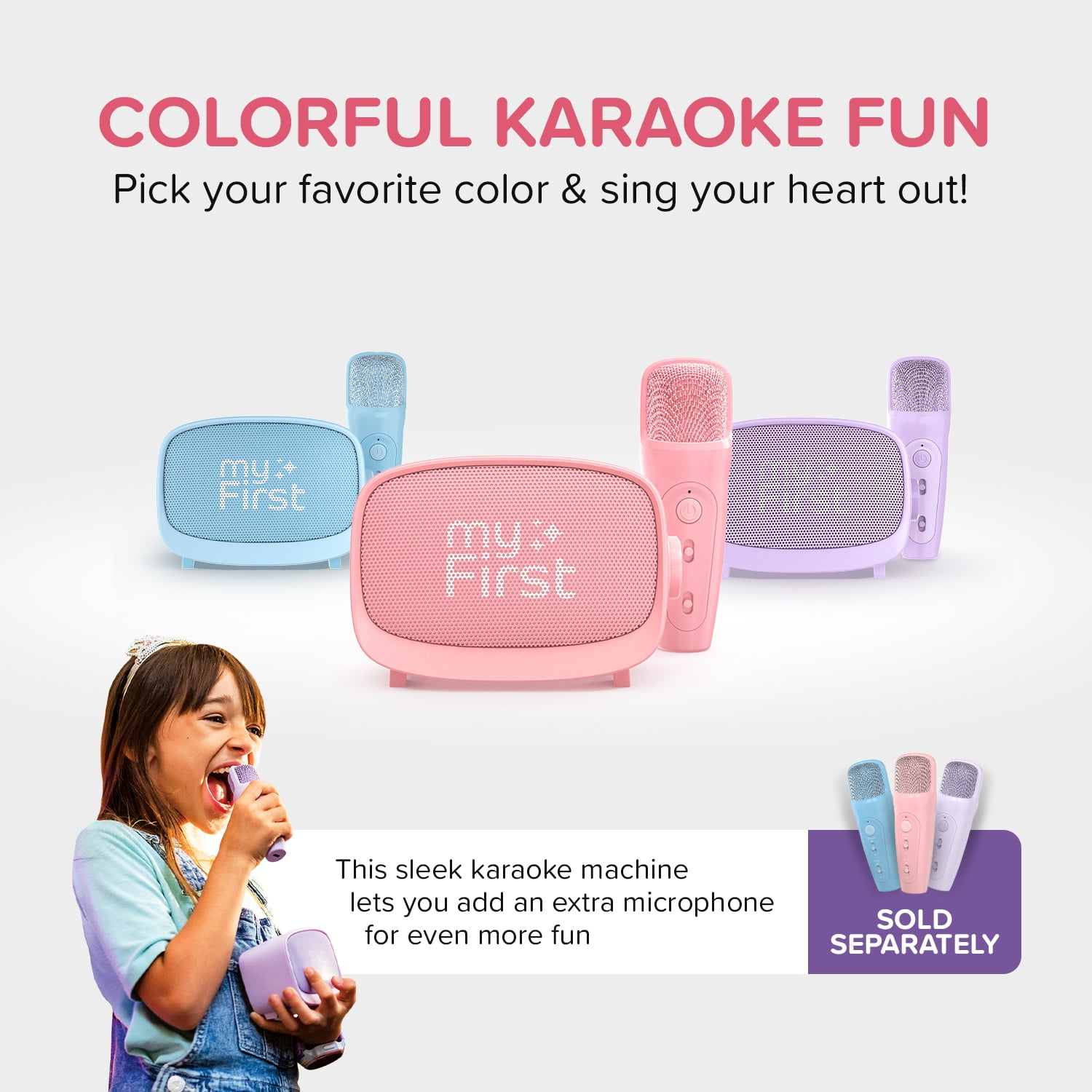 myFirst Voice 2 Kids Karaoke Machine: Portable Bluetooth Speaker, Wireless Microphone with 5 Voice Changers (Pink)