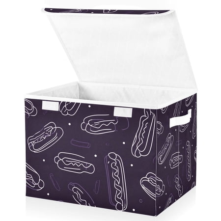 Foldable Fabric Storage Bin With Handle Collapsible Basket Box Storage With Lid Organizer Hot Dogs Vector Illustration