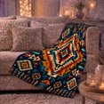 thumbnail image 6 of Teal Orange Southwestern Diamond Center, Bold Rustic Style for Geometric Art Lovers, Desert Arrow Pattern and Housewarming Gift, Warm Flannel Blanket for Cabin and Living Room, Home Decor, 6 of 9