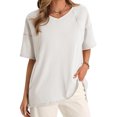 thumbnail image 2 of Summer V Neck Women Short Sleeved Solid T Shirt Tops, 2 of 6