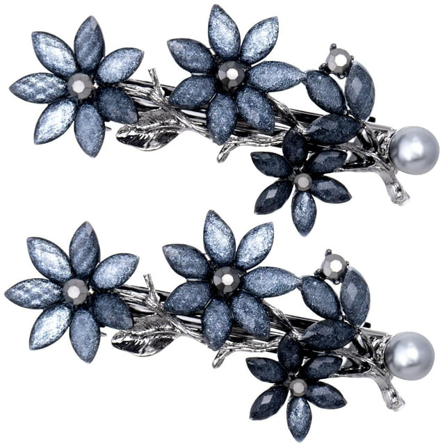 Joez Maravillosas pinzas para el pelo de novia con diamantes de imitación para mujer, 2 piezas de pinzas para el pelo de cristal brillante, pasadores de diamantes con perlas, clip de flores decorativo