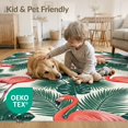 thumbnail image 4 of ODIKA 9'x12' Washable Area Rug Frond Border Jungle Motif Exotic Hibiscus Watercolor Leaves Botanical Refined for Great Room, Indoor Concept, Large Living Low Pile, Flatwoven, 4 of 7