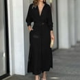 thumbnail image 2 of CEHVOM Robe Taille Haute à Manches Longues en Coton et Lin pour Femmes, Col Rabattu, Ample, en Solde, 2 of 6