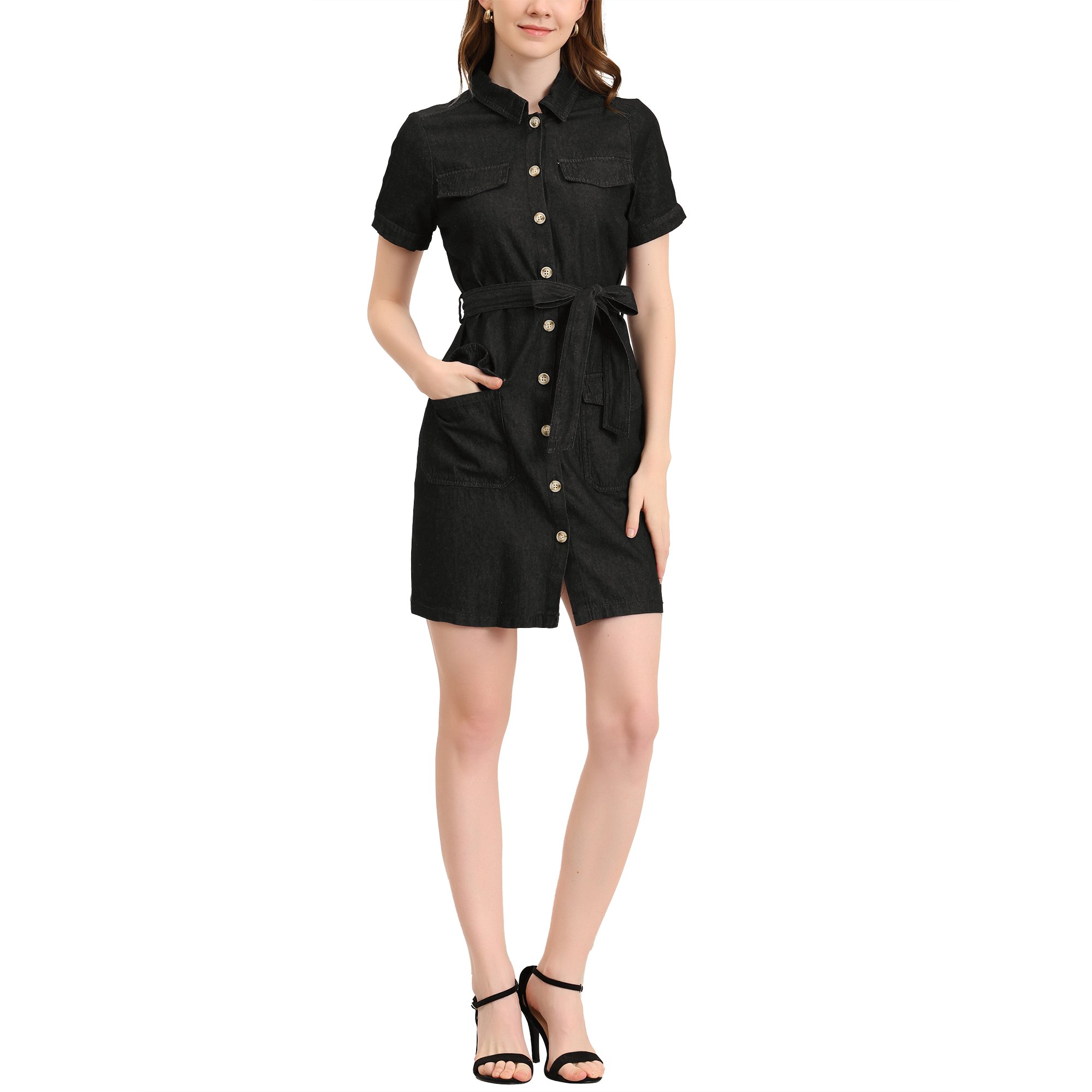 Robe Chemise Coupe Midi Manches Courtes Avec Ceinture - Blanc