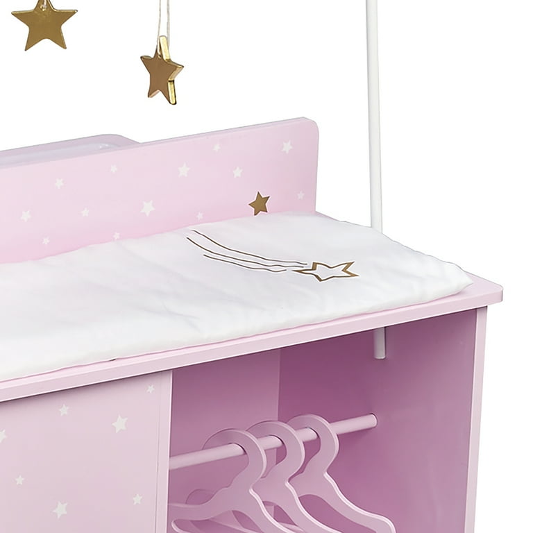 パウダーピンク♬デコレーション扉付きラック　トールペイント♬ Teamson Kids Wooden Doll Changing Station, Lilac/White, Compact