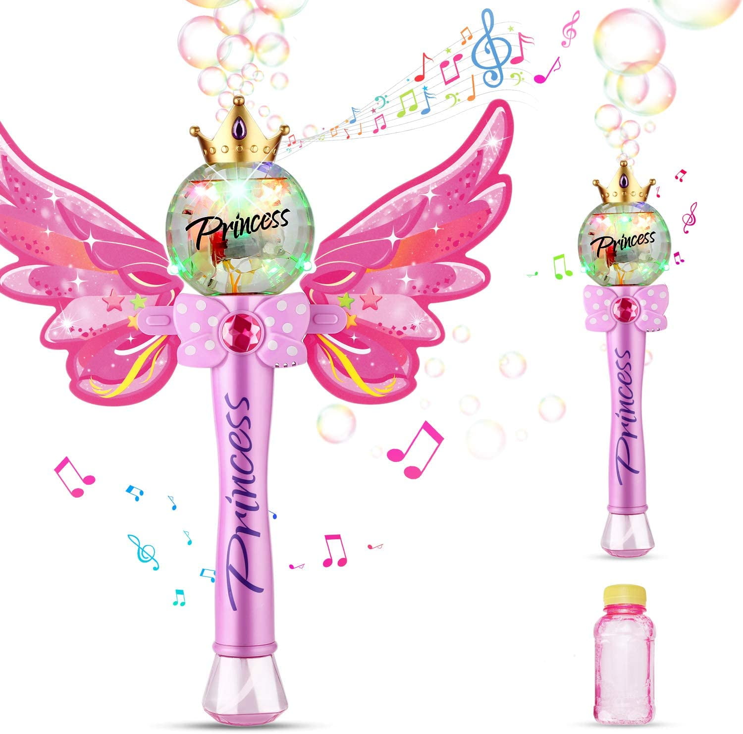 Party Wedding Outdoor Activity Bubble Machine with 2 Bottle Bubbles Refill Blue AINOLWAY Bubble Wand Blower Princess Magic Wand Butterfly Bubbles Toy for Girls