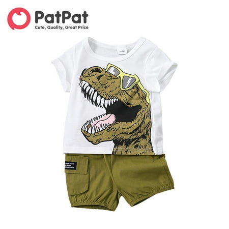 

PatPat 2pcs Baby Boy Glasses Dinosaur Print Short-sleeve Tee and Cargo Shorts Set