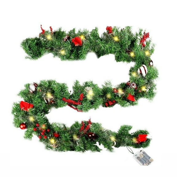 71" Christmas Garland with Lights – Artificial Rattan with Red Berries, Pinecones & Decorative Balls – Pre-Lit Holiday Garland for Fireplace, Staircase, Mantel, and Doorway Decor