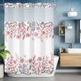 thumbnail image 6 of Pastoral Flower No Hooks Shower Curtain with Snap-in Liner Pink Flower Watercolor Plant Leaf Shower Curtains for Bathroom, Waterproof, Easy Install, Washable 72"x84", 6 of 9