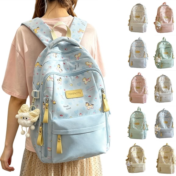 Lusa Back to School Season Backpack for Students Cute Horse Themed Print Lightweight Large Capacity Casual Backpacks Versatile Durable Double Shoulder Schoolbag for Daily Use Yellow2 One Size