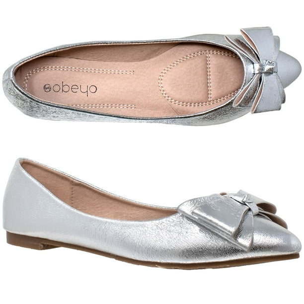 shiny silver flats