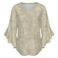 thumbnail image 5 of Beige Floral Seamless Pattern Women's V-Neck Blouse With 3/4 Ruffled Bell Sleeves Casual Top Ladies Blouses, 5 of 7