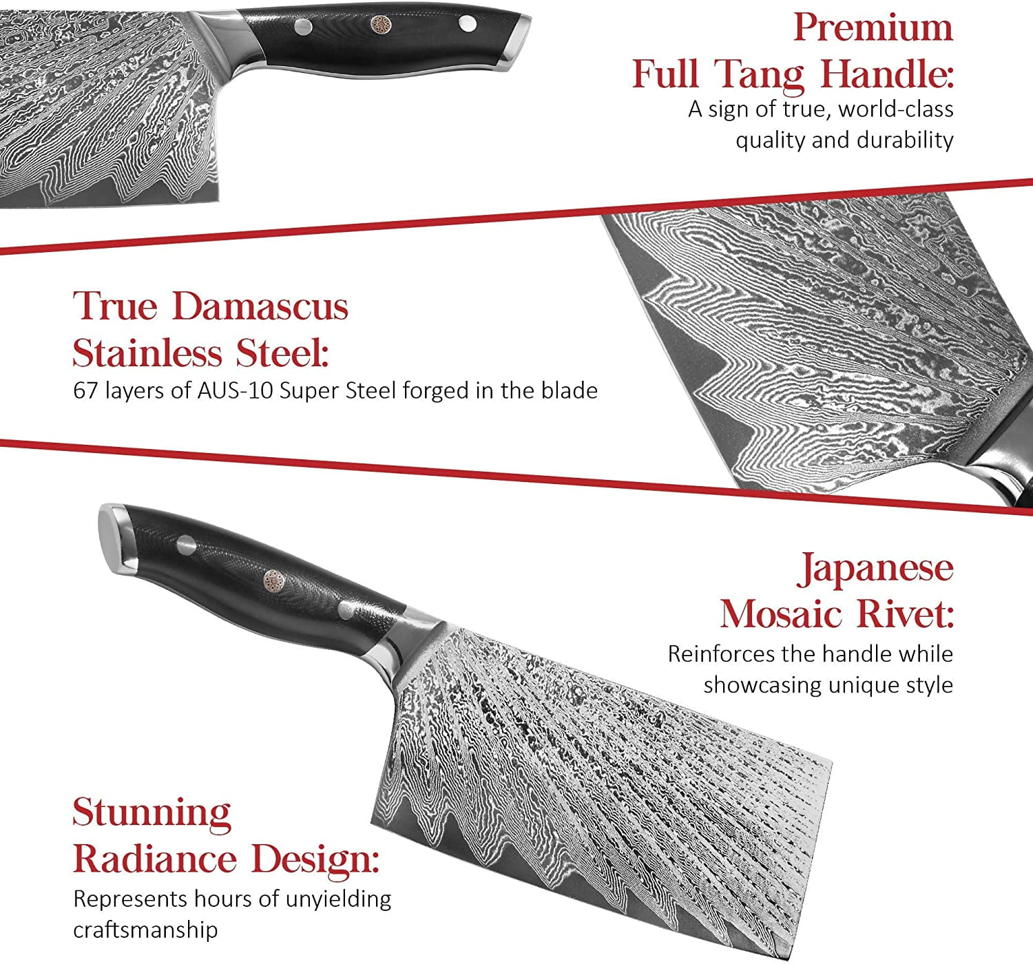 Master Maison Authentic 7.5" Damascus Cleaver Knife With Full-Tang Handle, Sheath, Sharpening Stone, Storage Box & Drying Cloth | AUS-10 Japanese Stainless Steel