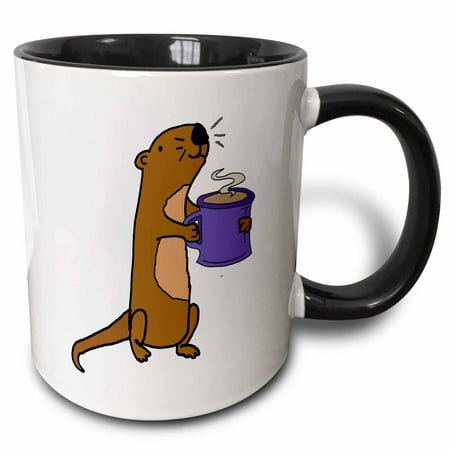 3dRose Funny Cute Sea Otter Drinking Coffee - Two Tone Black Mug,