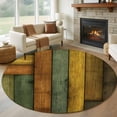 thumbnail image 3 of 5ft Washable Round Rug, Colored Wood Grain Non-Slip Circle Area Rug for Living Room Bedroom, Orange Green Yellow Wood Stripes Indoor Floor Mat for Home Decor, 3 of 9