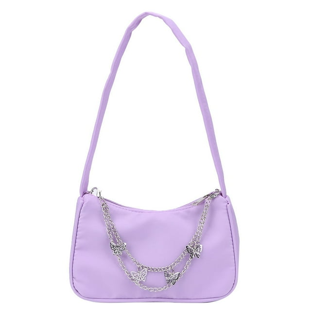 Retro Women Butterfly Chain Shoulder Underarm Bag Simple Top-Handle Bags Mini Pure Color Handbag