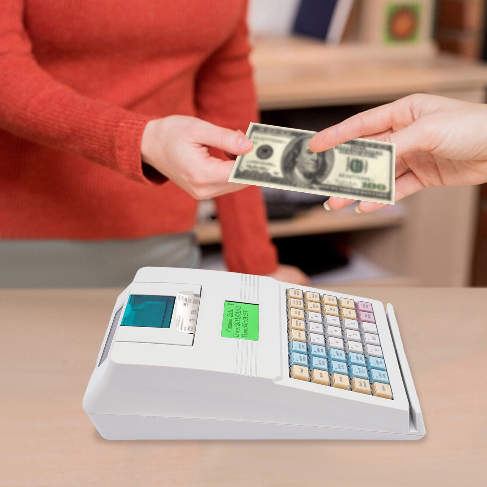 Compact & Durable Cash Register with 40 Keys, 10,000 PLU, 128x64 LCD Display, for Retail, Supermarket, and Restaurant