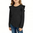 thumbnail image 5 of Black Girls Long Sleeve Ruffle Top, Cute Kids Casual Shirt with Pocket, Soft Stretchy Crewneck Tee for School and Play,Size 5-6 T, 5 of 6