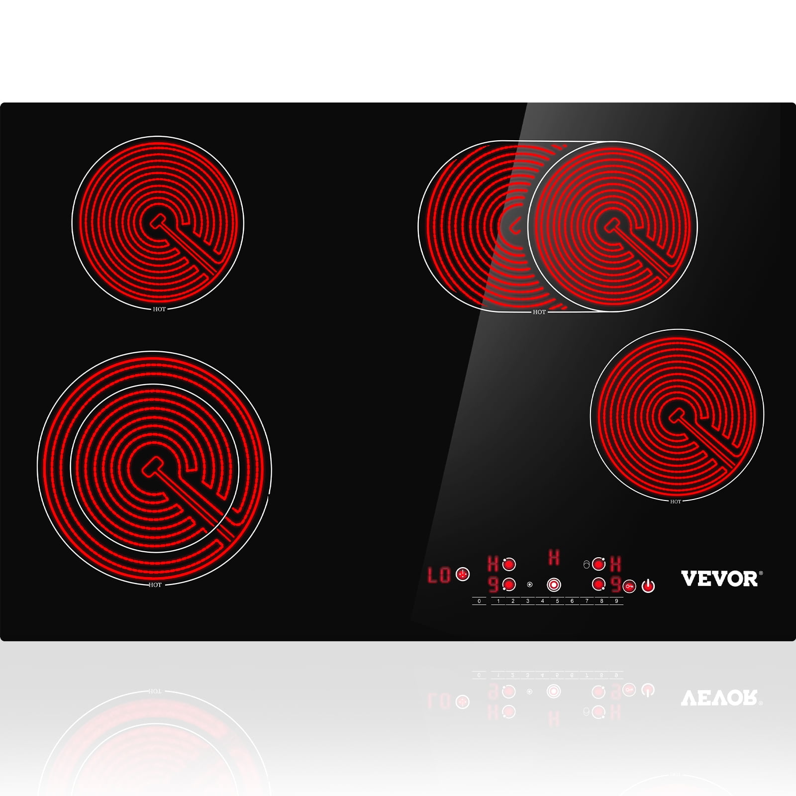 VEVOR Built in Electric Stove Top, 30.3 x 20.5 inch 4 Burners, 240V Ceramic Glass Radiant Cooktop with Sensor Touch Control, Timer & Child Lock Included, 9 Power Levels for Simmer Steam Slow Cook Fry