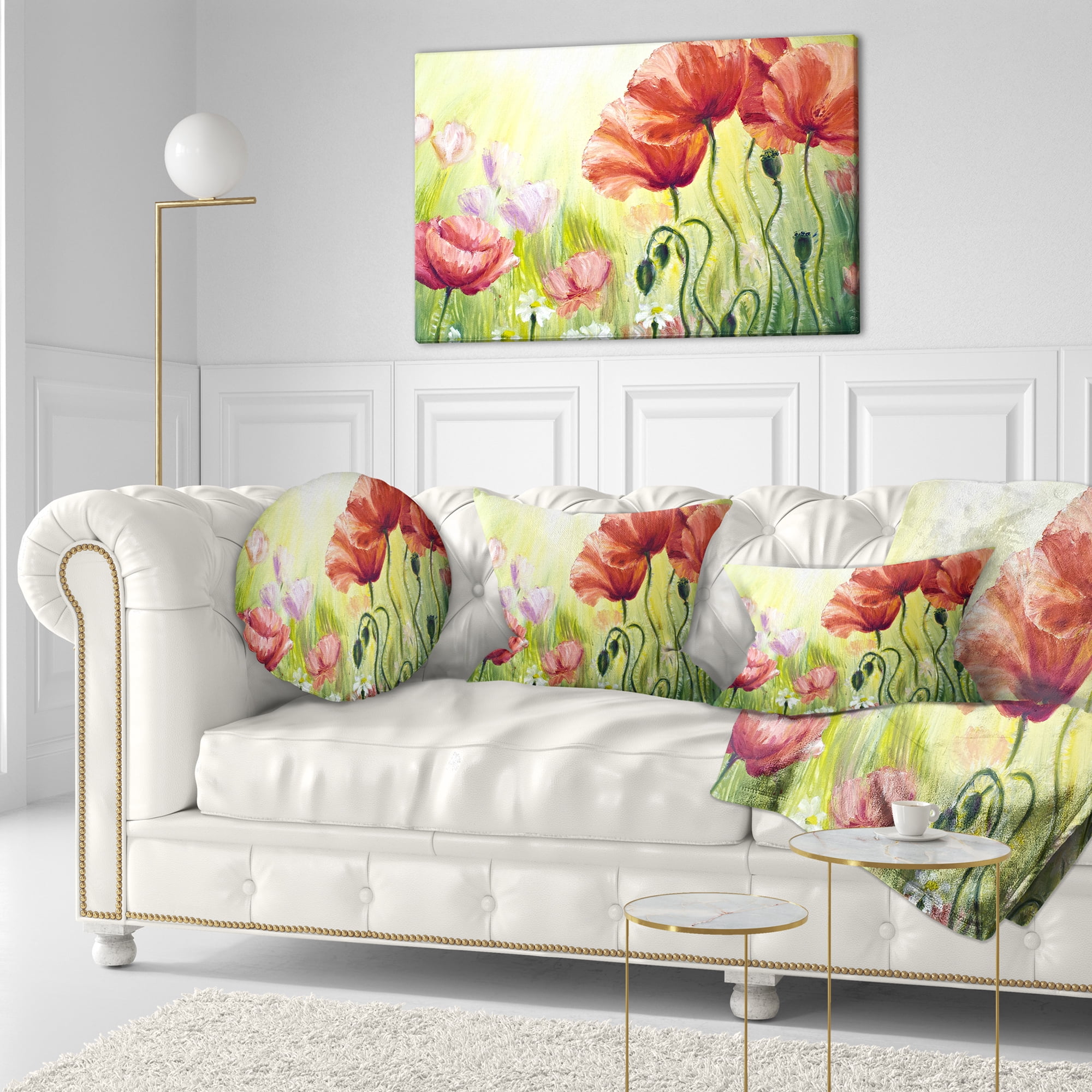 Designart Poppies in Morning - Floral Throw Pillow - 12x20
