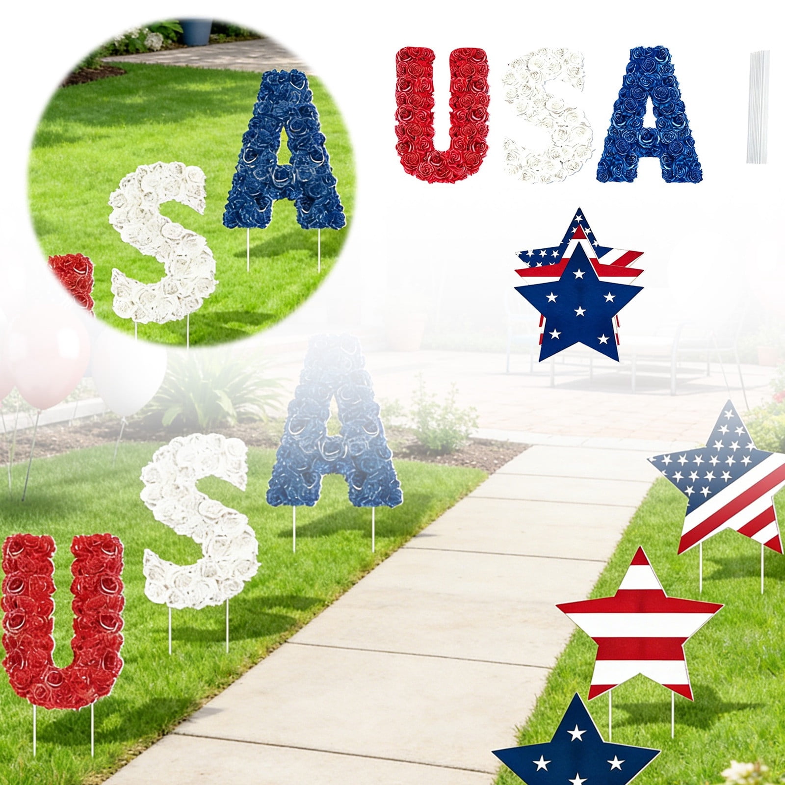 4th Of July Patriotic Yard Stake Signs 6Pcs USA Letter Star Red White Blue Lawn Decoration 250th Anniversary Garden Art for Party