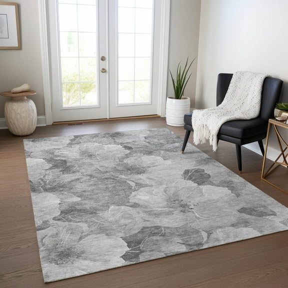 Addison Rugs Chantille Indoor/Outdoor Transitional Floral Gray Washable Rectangle Rug, 10' x 14'