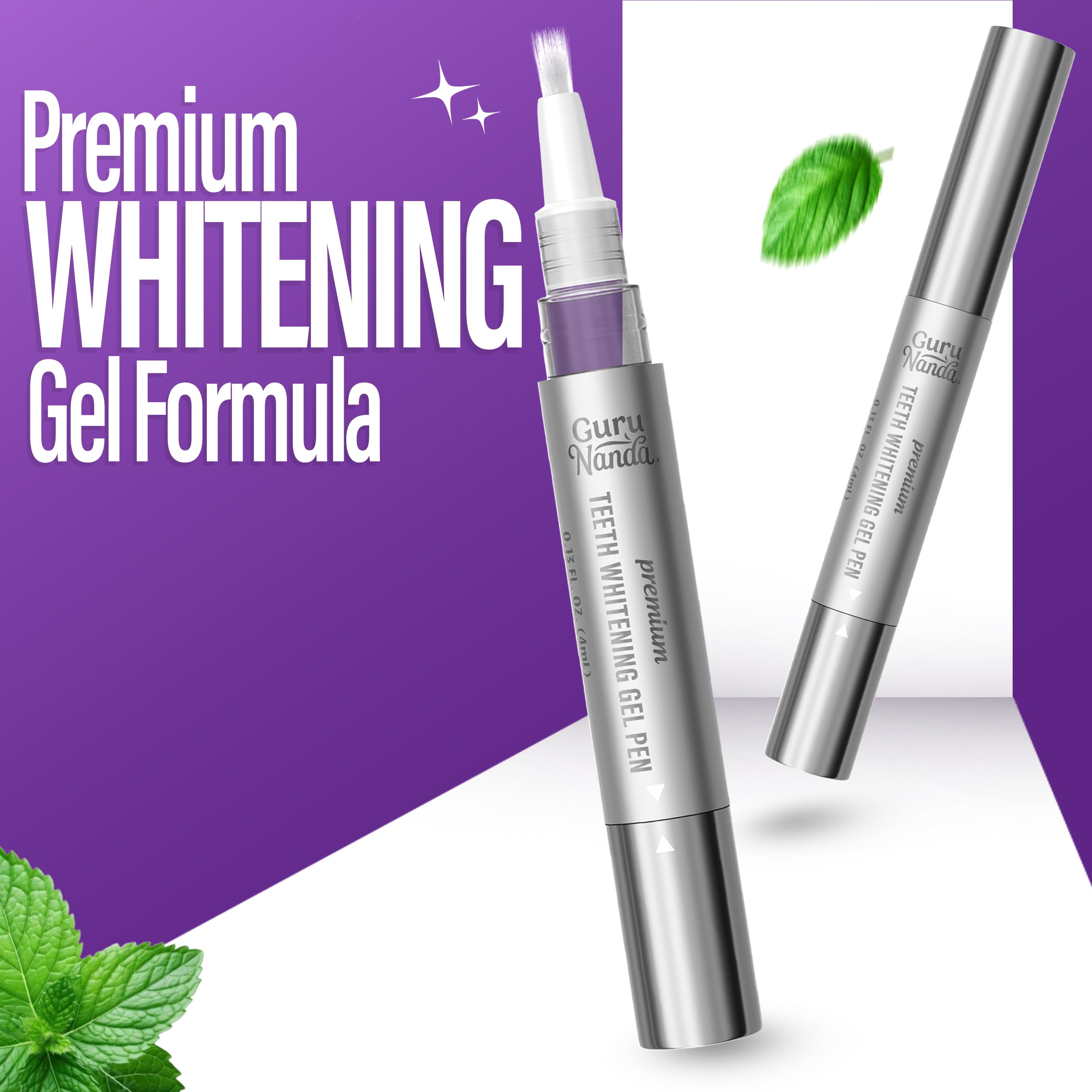 GuruNanda Premium Whitening Gel Pen, Mint Flavor, 70 Uses, 4mL