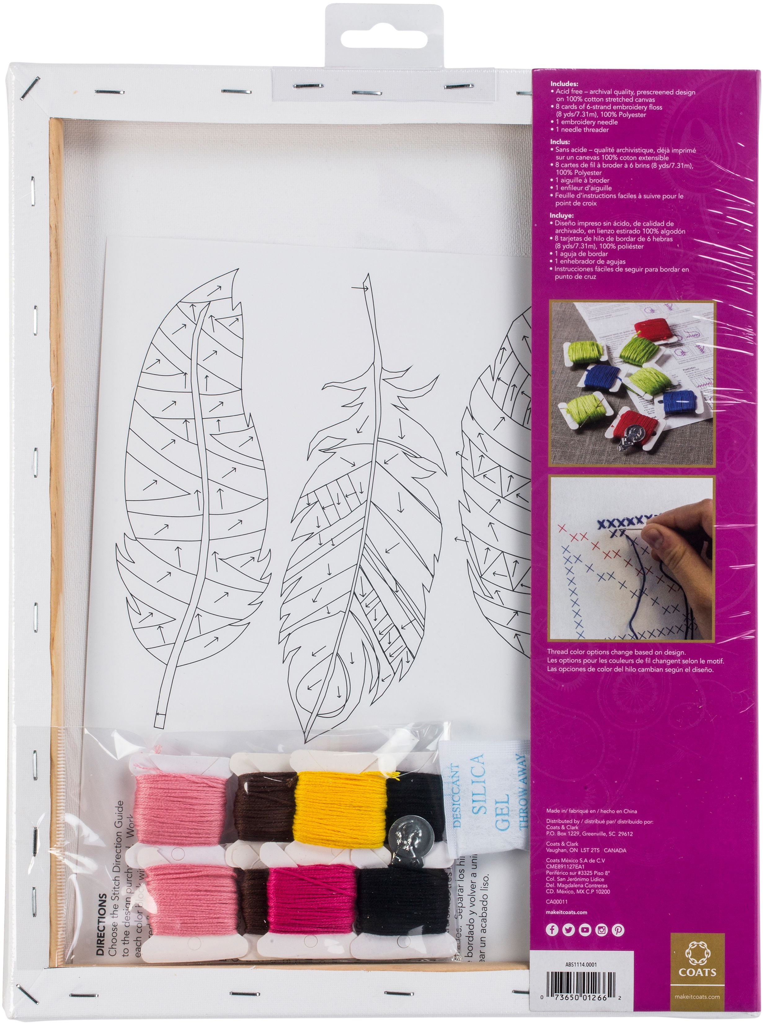 (2 pack) Anchor Big Stitch Art Embroidery Kit 11"X14"-Feather Stamped On Stretched Canvas