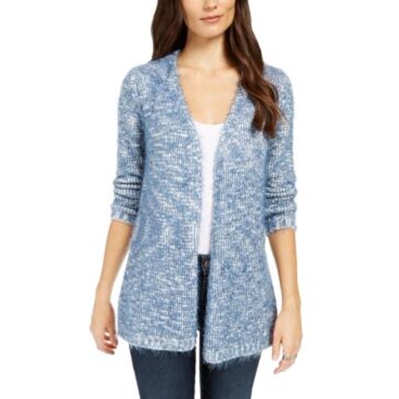 Style & Co Women's Marled Eyelash Knit Cardigan Sweater Black Size Large