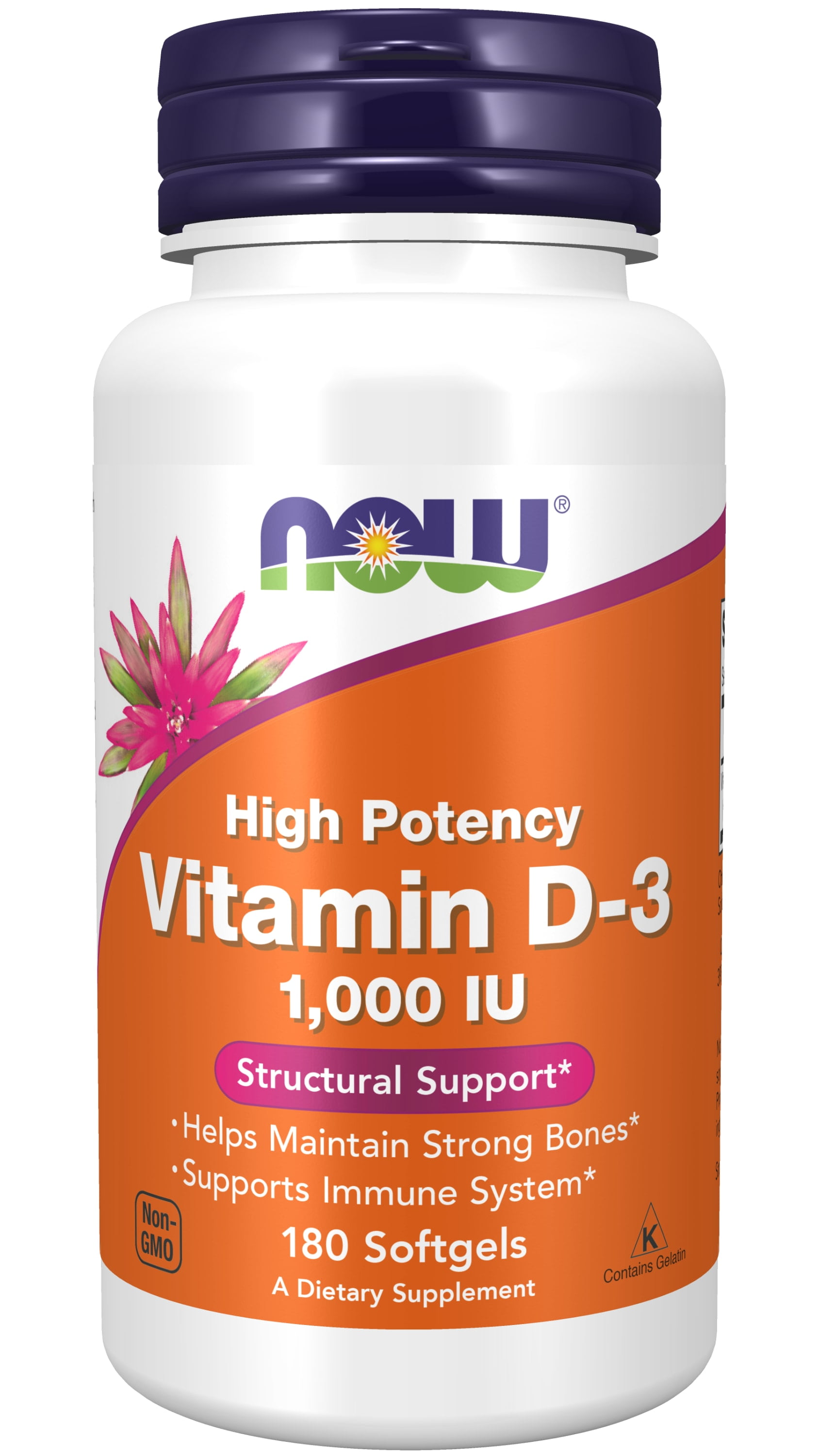 NOW Supplements, Vitamin D-3 1,000 IU, High Potency, Structural Support*, 180 Softgels