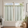 thumbnail image 4 of Curtainking Striped Kitchen Curtain Linen Cafe Curtains Semi-Sheer Rustic Farmhouse Tier Curtains 36 inch Rod Pocket 2 Panels Green on Beige, 4 of 11