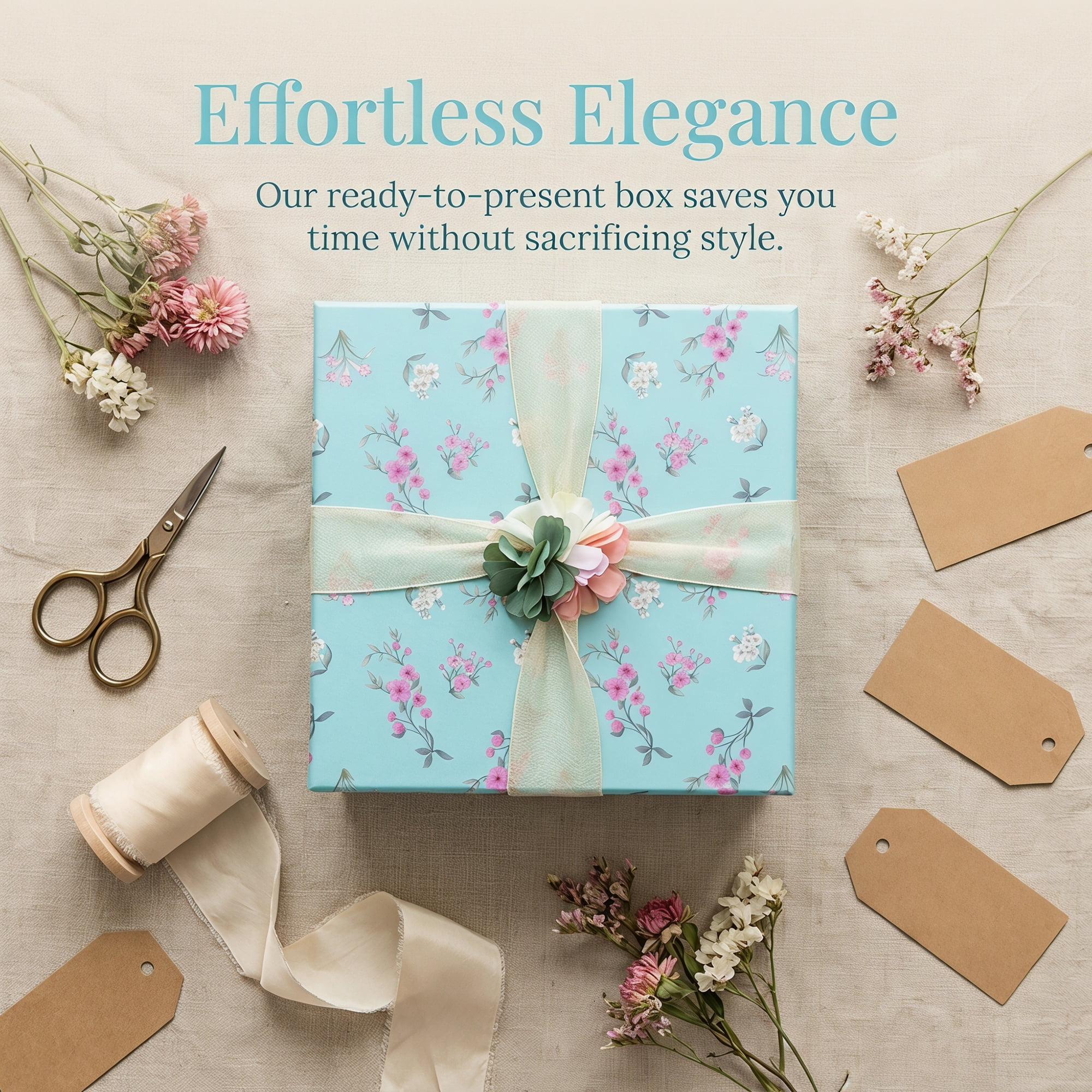 Unique Bargains Elegant Rigid Present Gift Box with Printed Ribbon Blue 7.5"x7.5"x3.1"