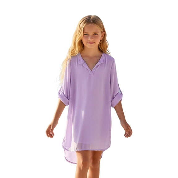 Girls Bathing Suit Cover Up Crew Neck Purple Chiffon Cover Up Chiffon Dress Clothes for 4-5 Years Old Girls