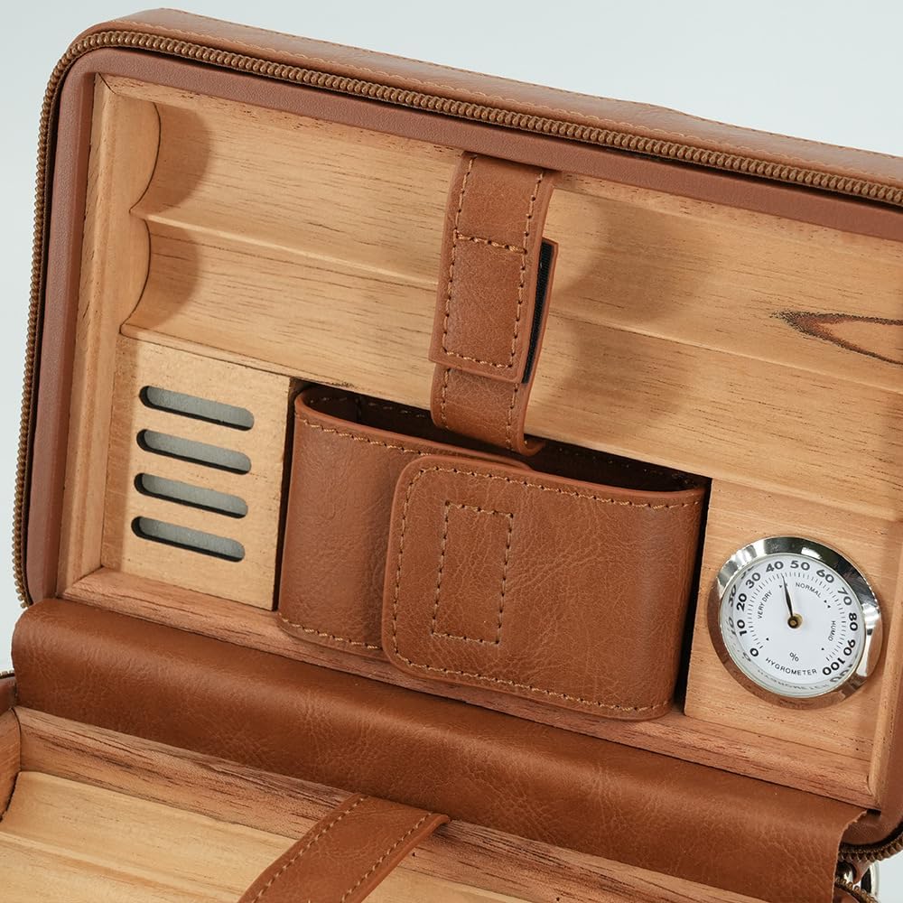 Leather Cigar Case, Portable Humidor Cigar Box With Humidifier,Capacity: 6 Pcs (brown)