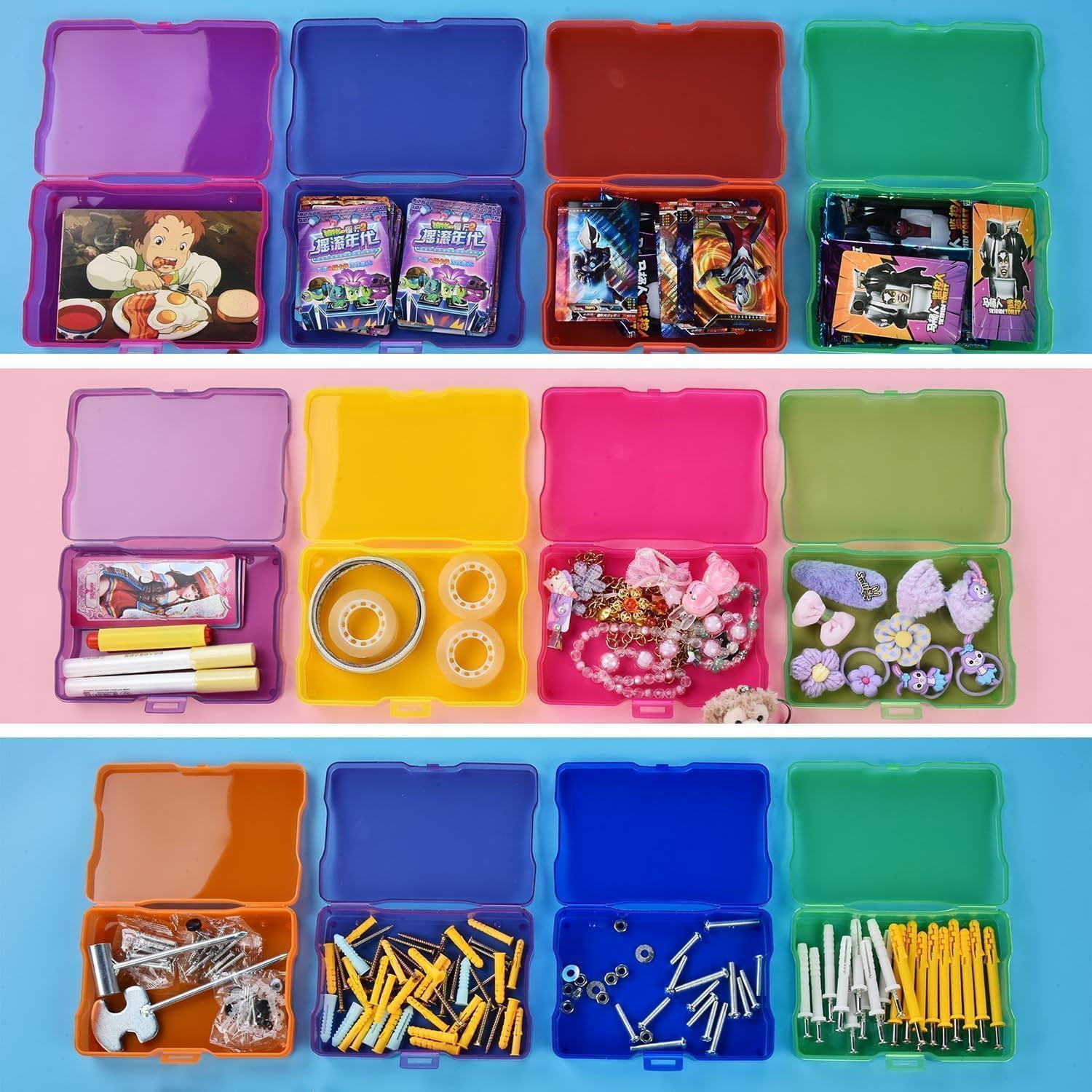 Photo Storage Box with 16 Inner 4" x 6" Photo Case, Portable Storage Organizer with Handle Craft Keeper for Picture, Stickers, Stamps, Screws, Hair Clips, Colored