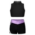 thumbnail image 2 of Hansber Kids Girls Tracksuit Gymnastics Leotard Sleeveless Workout Crop Top with Dance Shorts Tumbling Outfits Black&Lavender 10, 2 of 7