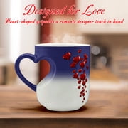 Weloille Valentine's Day Mug 1 Piece, Love Heart Handle Ceramic Cup, Smooth Surface Heat Resistant Drinkware, Romantic Design Reveal Cup for Couple Anniversary Gift Daily Coffee Tea Use