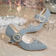 thumbnail image 3 of SCHUHLAND Vintage Denim Pointed Toe High Heels Pumps for Women, Silver Glitter Buckle Ankle Strap Dress Shoes, 3 of 16