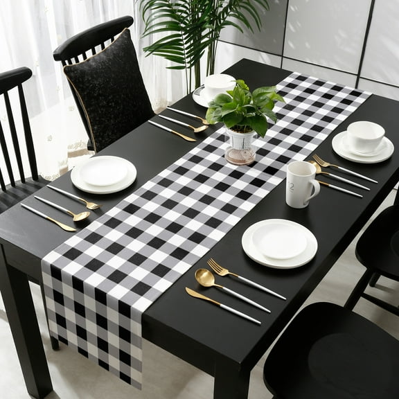 Vintage Farmhouse Cotton Linen Table Runner 18 x 72 inch Black and White Checkered Non-slip Rectangular Dining Table Decor for Wedding Party Holiday Dinner